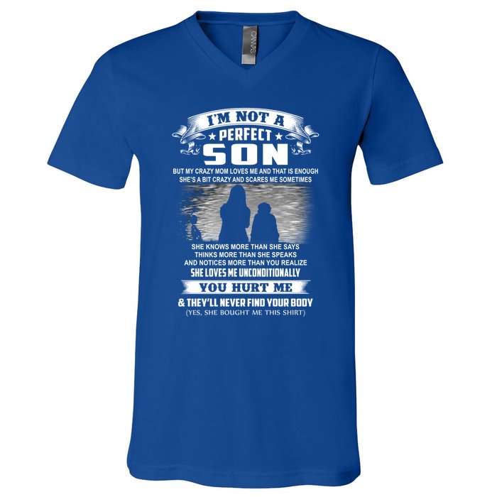 I'm Not A Perfect Son But My Crazy Mom Loves Me Gift V-Neck T-Shirt