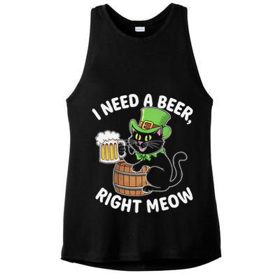 I Need a Beer Right Meow Funny Cat Drink beer St Patricks Ladies PosiCharge Tri-Blend Wicking Tank