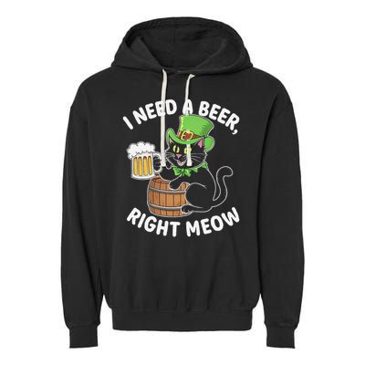 I Need a Beer Right Meow Funny Cat Drink beer St Patricks Garment-Dyed Fleece Hoodie
