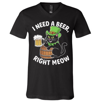 I Need a Beer Right Meow Funny Cat Drink beer St Patricks V-Neck T-Shirt