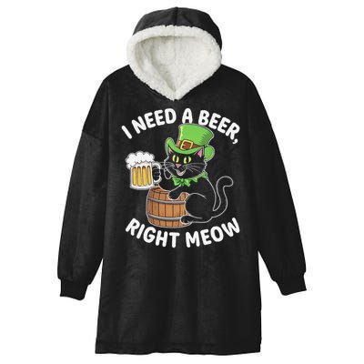 I Need a Beer Right Meow Funny Cat Drink beer St Patricks Hooded Wearable Blanket