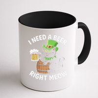 I Need a Beer Right Meow Funny Cat Drink beer St Patricks Mug