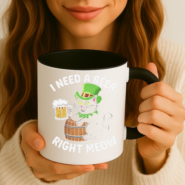 I Need a Beer Right Meow Funny Cat Drink beer St Patricks Mug
