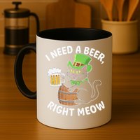 I Need a Beer Right Meow Funny Cat Drink beer St Patricks Mug