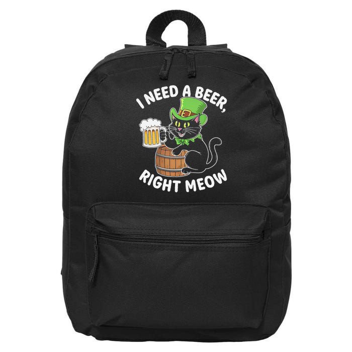 I Need a Beer Right Meow Funny Cat Drink beer St Patricks 16 in Basic Backpack