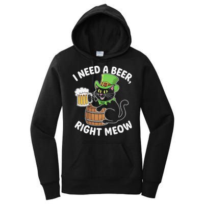 I Need a Beer Right Meow Funny Cat Drink beer St Patricks Women's Pullover Hoodie