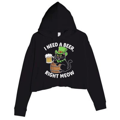 I Need a Beer Right Meow Funny Cat Drink beer St Patricks Crop Fleece Hoodie