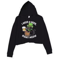 I Need a Beer Right Meow Funny Cat Drink beer St Patricks Crop Fleece Hoodie