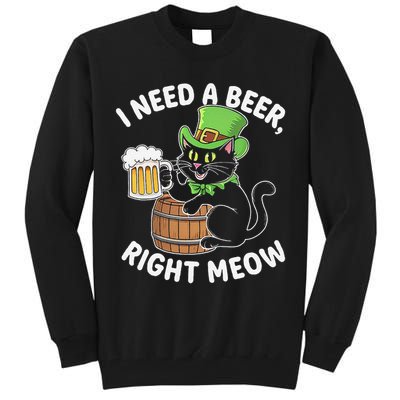 I Need a Beer Right Meow Funny Cat Drink beer St Patricks Tall Sweatshirt