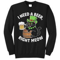 I Need a Beer Right Meow Funny Cat Drink beer St Patricks Tall Sweatshirt