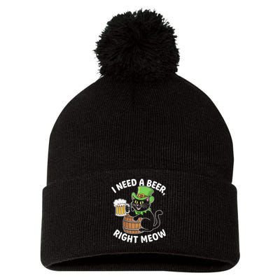 I Need a Beer Right Meow Funny Cat Drink beer St Patricks Pom Pom 12in Knit Beanie