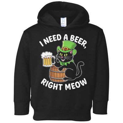 I Need a Beer Right Meow Funny Cat Drink beer St Patricks Toddler Hoodie
