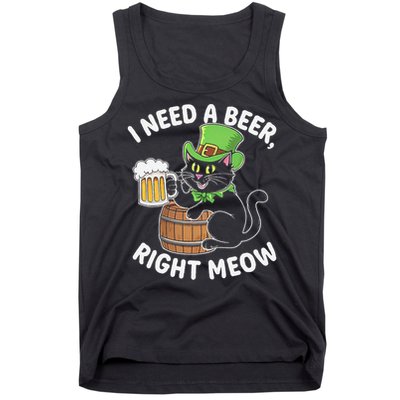 I Need a Beer Right Meow Funny Cat Drink beer St Patricks Tank Top
