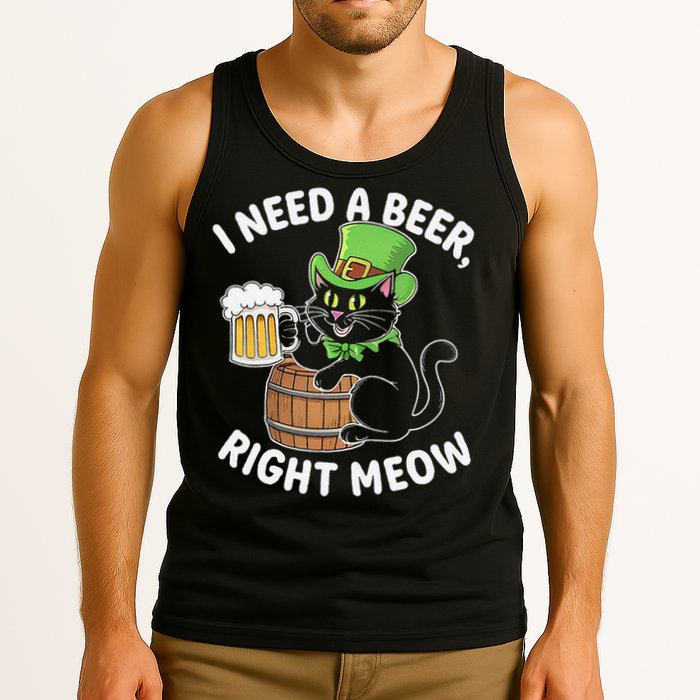 I Need a Beer Right Meow Funny Cat Drink beer St Patricks Tank Top