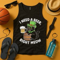 I Need a Beer Right Meow Funny Cat Drink beer St Patricks Tank Top