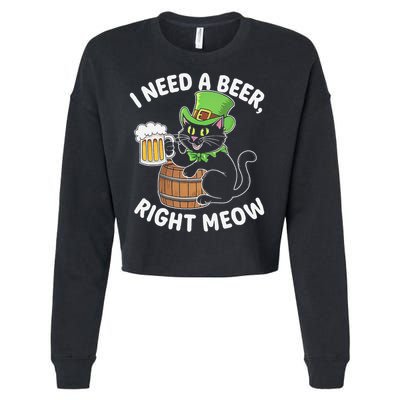 I Need a Beer Right Meow Funny Cat Drink beer St Patricks Cropped Pullover Crew