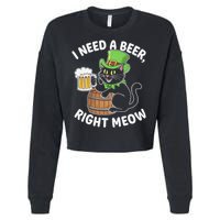 I Need a Beer Right Meow Funny Cat Drink beer St Patricks Cropped Pullover Crew