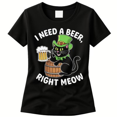 I Need a Beer Right Meow Funny Cat Drink beer St Patricks Womens T-Shirt