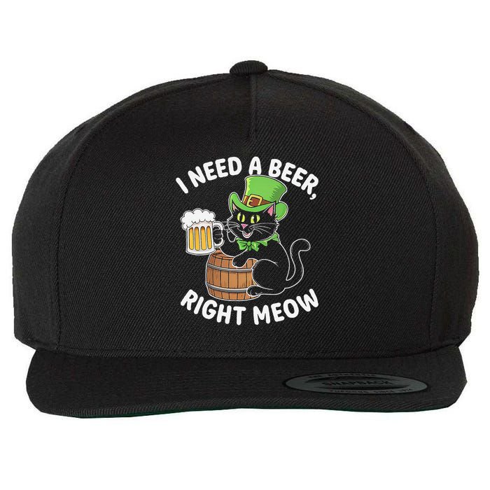 I Need a Beer Right Meow Funny Cat Drink beer St Patricks Wool Snapback Cap