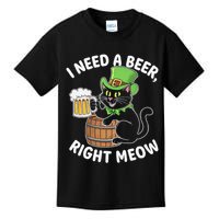I Need a Beer Right Meow Funny Cat Drink beer St Patricks Kids T-Shirt