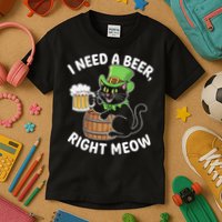 I Need a Beer Right Meow Funny Cat Drink beer St Patricks Kids T-Shirt
