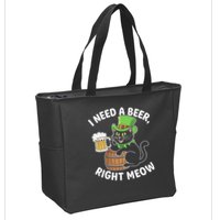 I Need a Beer Right Meow Funny Cat Drink beer St Patricks Zip Tote Bag