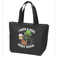 I Need a Beer Right Meow Funny Cat Drink beer St Patricks Zip Tote Bag