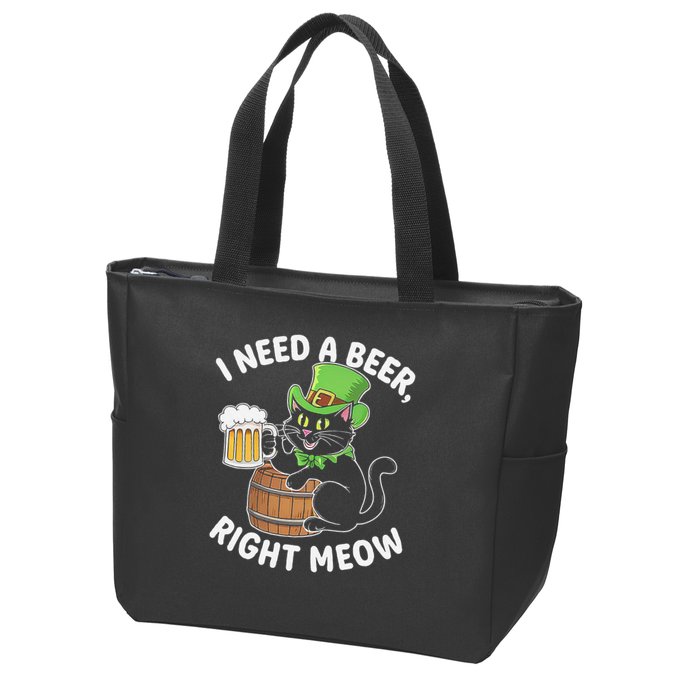 I Need a Beer Right Meow Funny Cat Drink beer St Patricks Zip Tote Bag