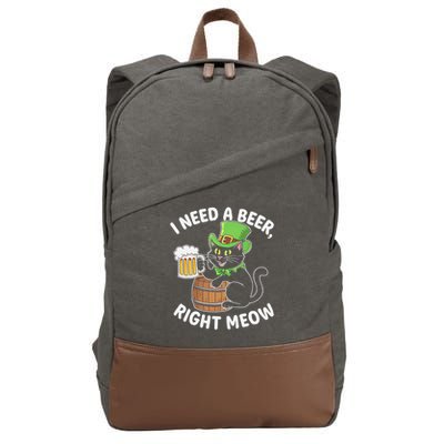 I Need a Beer Right Meow Funny Cat Drink beer St Patricks Cotton Canvas Backpack