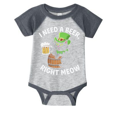 I Need a Beer Right Meow Funny Cat Drink beer St Patricks Infant Baby Jersey Bodysuit