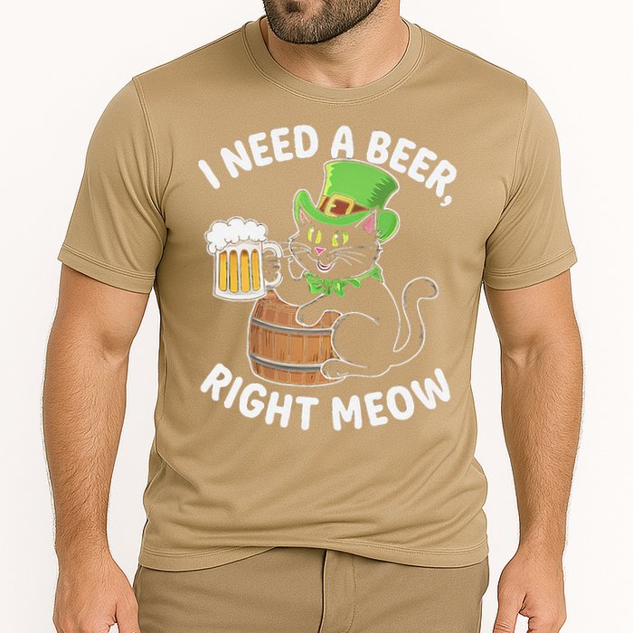 I Need a Beer Right Meow Funny Cat Drink beer St Patricks Performance Shirt