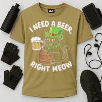 I Need a Beer Right Meow Funny Cat Drink beer St Patricks Performance Shirt