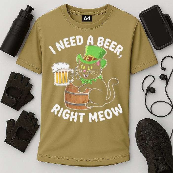 I Need a Beer Right Meow Funny Cat Drink beer St Patricks Performance Shirt