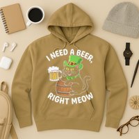 I Need a Beer Right Meow Funny Cat Drink beer St Patricks Hoodie