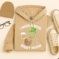 I Need a Beer Right Meow Funny Cat Drink beer St Patricks Hoodie