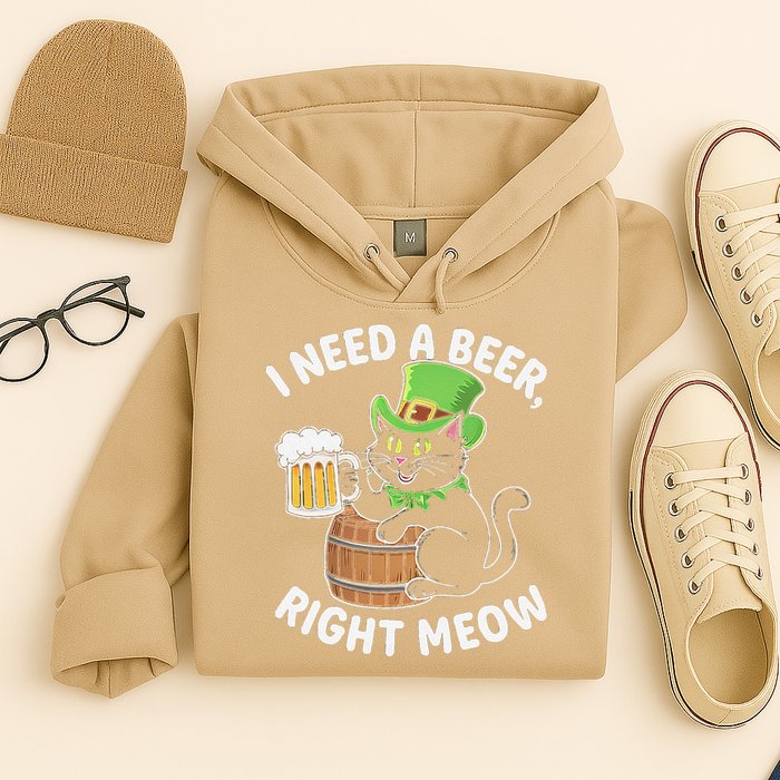 I Need a Beer Right Meow Funny Cat Drink beer St Patricks Hoodie