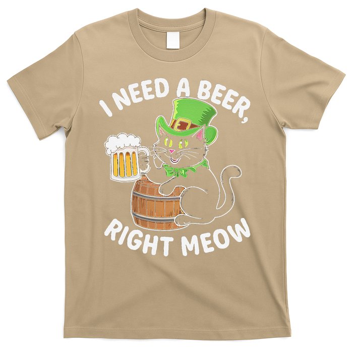 I Need a Beer Right Meow Funny Cat Drink beer St Patricks T-Shirt