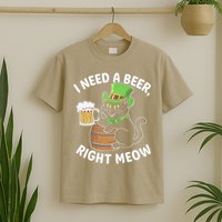 I Need a Beer Right Meow Funny Cat Drink beer St Patricks T-Shirt
