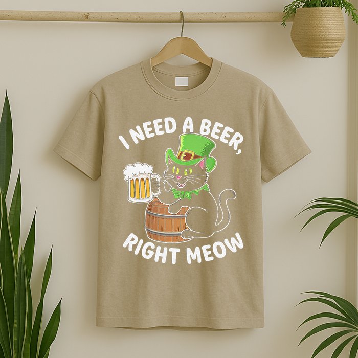 I Need a Beer Right Meow Funny Cat Drink beer St Patricks T-Shirt