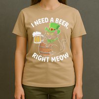 I Need a Beer Right Meow Funny Cat Drink beer St Patricks T-Shirt
