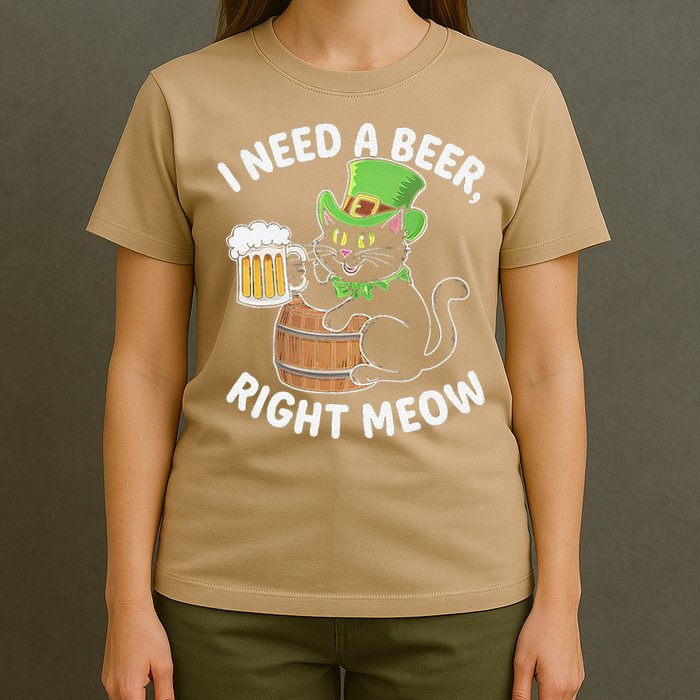 I Need a Beer Right Meow Funny Cat Drink beer St Patricks T-Shirt