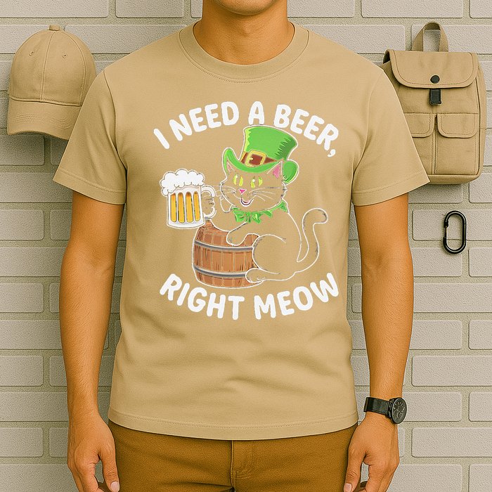 I Need a Beer Right Meow Funny Cat Drink beer St Patricks T-Shirt