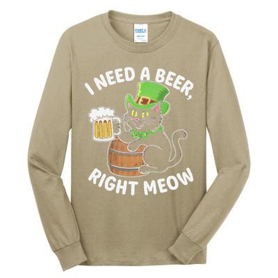 I Need a Beer Right Meow Funny Cat Drink beer St Patricks Tall Long Sleeve T-Shirt
