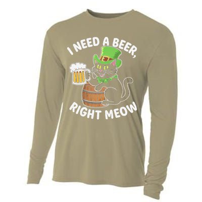 I Need a Beer Right Meow Funny Cat Drink beer St Patricks Cooling Performance Long Sleeve Crew