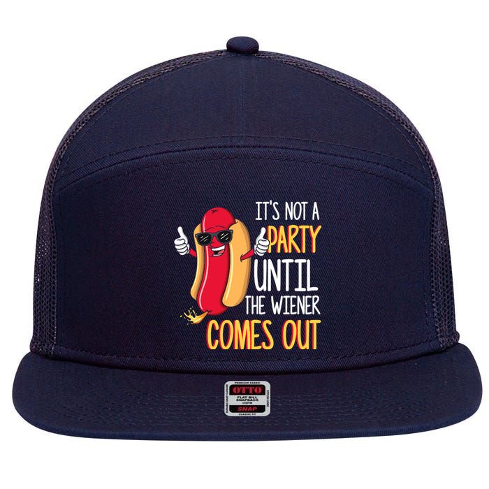 It's Not A Party Until The Wiener Comes Out Funny Hot Dog 7 Panel Mesh Trucker Snapback Hat