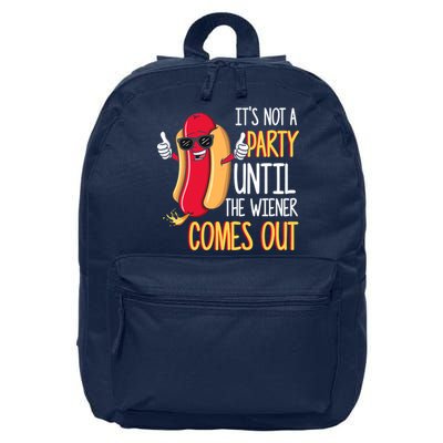 It's Not A Party Until The Wiener Comes Out Funny Hot Dog 16 in Basic Backpack