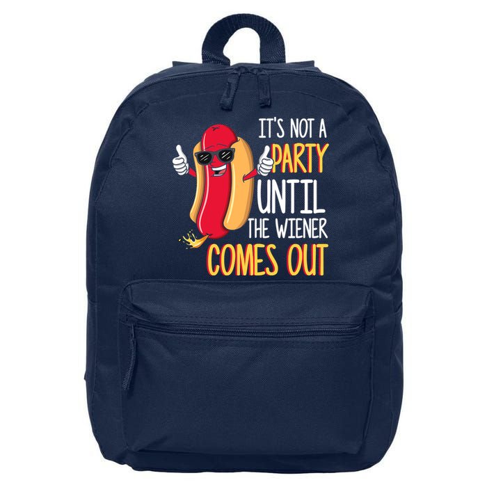 It's Not A Party Until The Wiener Comes Out Funny Hot Dog 16 in Basic Backpack
