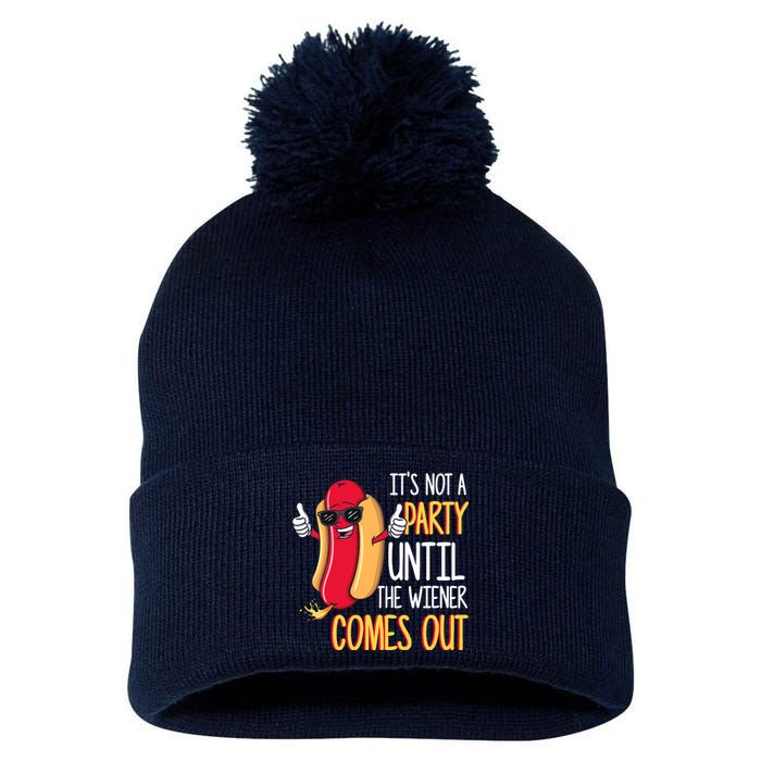 It's Not A Party Until The Wiener Comes Out Funny Hot Dog Pom Pom 12in Knit Beanie