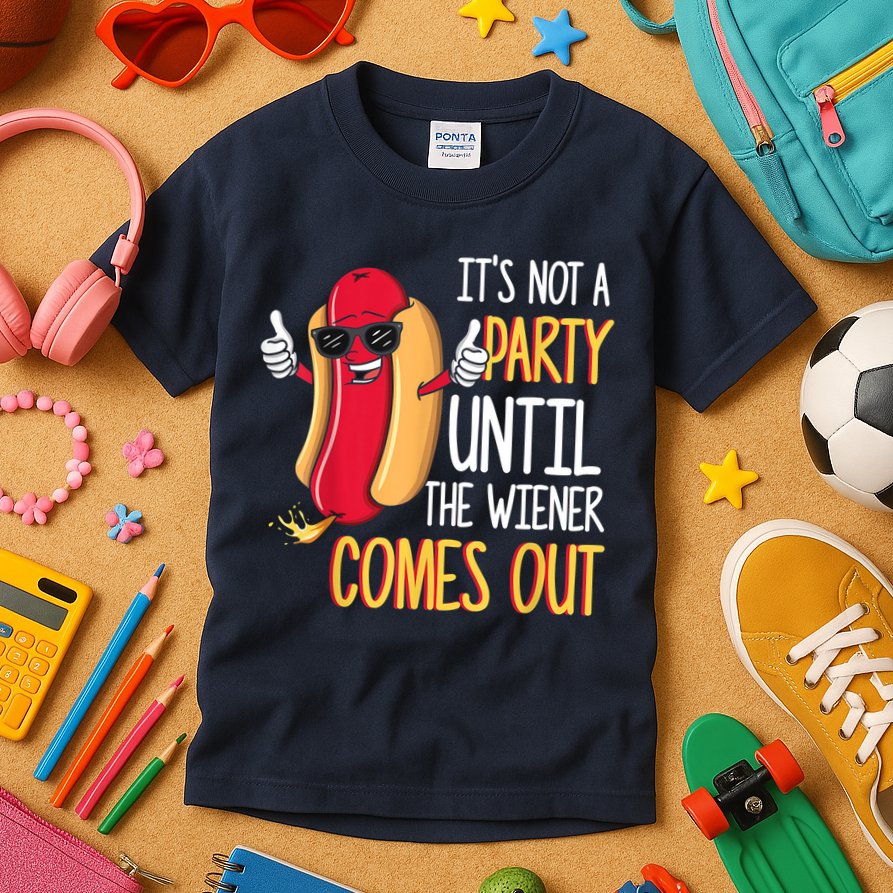It's Not A Party Until The Wiener Comes Out Funny Hot Dog Kids T-Shirt