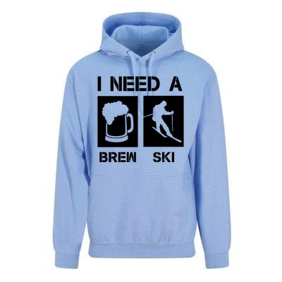 I Need A Brewski Funny Beer Ing Skier Ski Snowboarder Gift Unisex Surf Hoodie